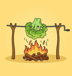 Broccoli Roasted On Spit Hand Drawn