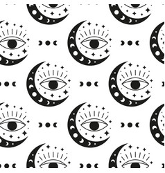 Seamless Pattern With Crescents Seeing Eyes Moon