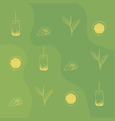 Melon Bubble Tea Print In Green Background Design