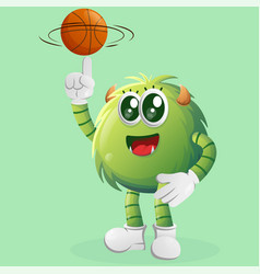 Cute Green Monster Playing Basketball Freestyle