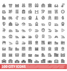 100 City Icons Set Outline Style