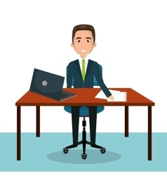 Cartoon man worker on computer desktop sitting Vector Image