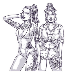 Hot Urban Girls Sketch Monochrome