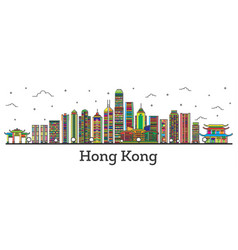 Outline Hong Kong China City Skyline With Color