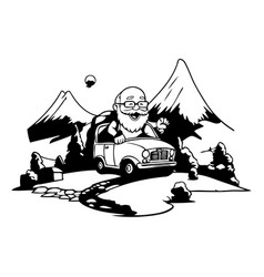 Cartoon Old Man Driving A Retro Car In The