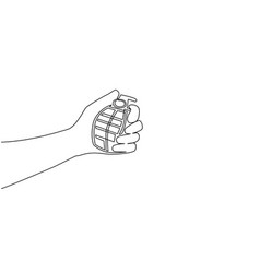 Single One Line Drawing Hand Holding Grenade Army