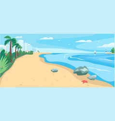 Sandy Beach And Sea Flat Color