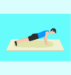 Boy Doing Push-up Exercise On A Floor Mat Man