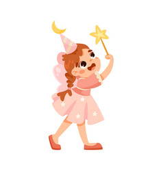 Cute Girl In Pink Dress Playing Fairy With Magic