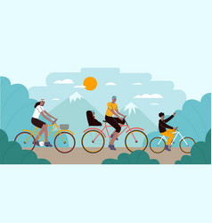 Family Bike Ride Cartoon Happy Parents With Kids