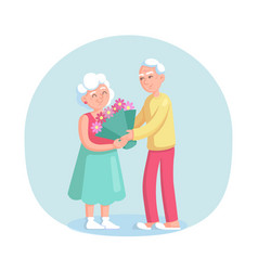 Elderly Man Gives A Large Bouquet Flowers