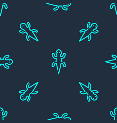 Green Line Lizard Icon Isolated Seamless Pattern