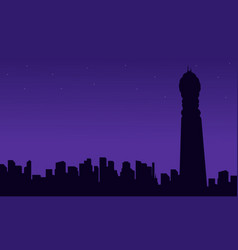 London City Building With Bt Tower Silhouettes