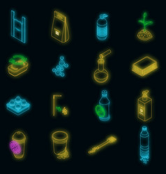 Biodegradable Plastic Icons Set Neon