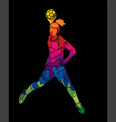 Handball Sport Female Player Action Cartoon