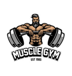 Bearded Powerlifter Muscle Man Mascot Logo