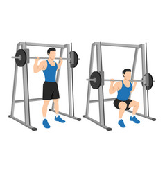 Man Doing Smith Machine Barbell Squat Exercise