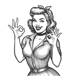 Pin-up Woman Making Ok Hand Gesture