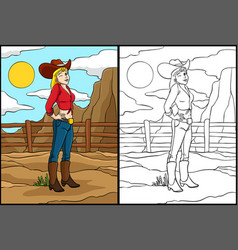 Cowgirl Coloring Page Colored