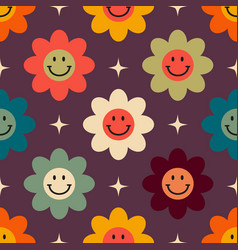 Retro Seamless Pattern With Flowers In 60s Style