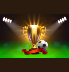 Golden Cup Of The Winner On The Football Field