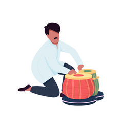 Indian Musician Play Tabla Drums Flat Color