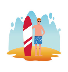 Man Wearing Beach Suit In Surfboard Character