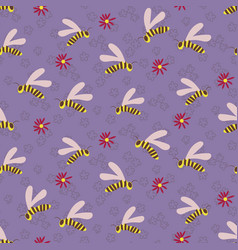 Swarm Wasps Seamless Pattern On Lilac