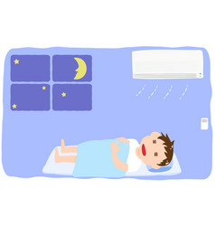 A Boy Sleeping In Cool Room With An Air