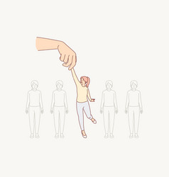 Giant Hand Raises Woman Choosing One Person From