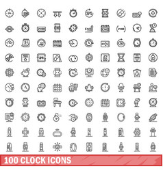 100 Clock Icons Set Outline Style