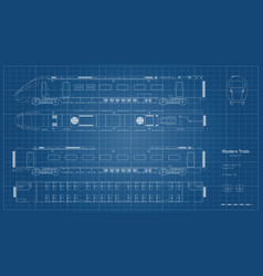 Outline Blueprint Train Side Top Front