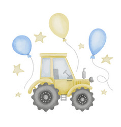 Tractor With Balloons Watercolor