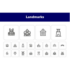 Landmarks Line Icon Set House Bridge Mill