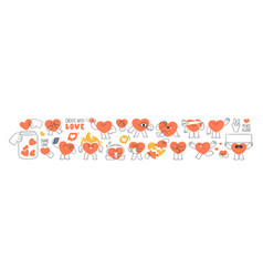 Cute Heart Characters Set Love Support Passion