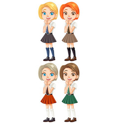 Four Cute Girl Students In Different Hairstyles