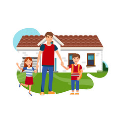 Young Father With Son And Daughter Flat