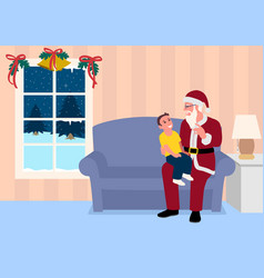 Cartoon Simple Flat Santa Grandpa Grandson On Lap