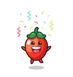 Happy Chili Pepper Mascot Jumping