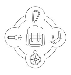 Tourists Backpack Contents Linear Icons Set