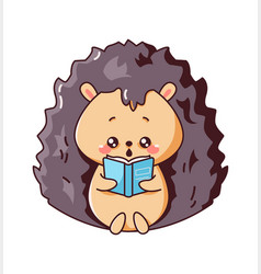 Kawaii Hedgehog With Textbook Icon On White