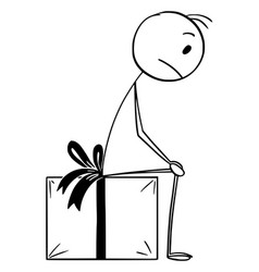 Sad Person Sitting On Wrapped Gift Or Present