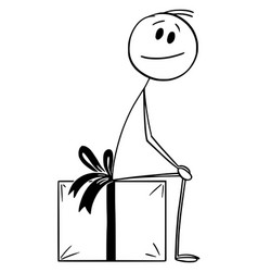 Smiling Person Sitting On Wrapped Gift Or Present