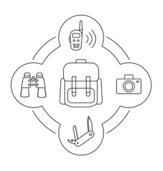 Tourists Backpack Contents Linear Icons Set