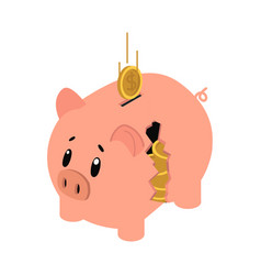 Broken Piggy Bank With Coins Savings Concept