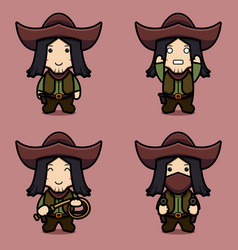 Set Of Cute Cowboy Mascot Character