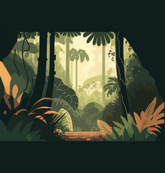 Tropical Forest Background In Flat Cartoon Style