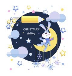 Christmas Telling Cute Rabbit Sits On The Moon