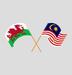 Crossed And Waving Flags Of Wales And Malaysia