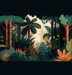 Tropical Forest Background In Flat Cartoon Style